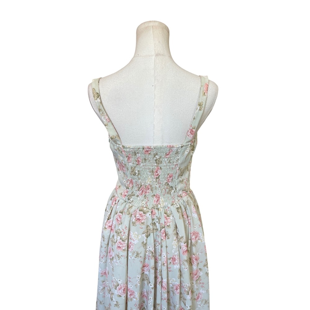 Milkmaid Cottagecore Basque Waist Floral Dress Size M Romantic Victorian Pastel - Picture 6 of 9